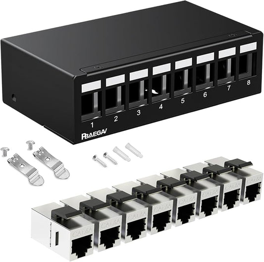 Patch Panel 8 Port with 8pcs Cat6A Keystone Jack【EC Listed】 Shielded No Rust by PBAEGAV