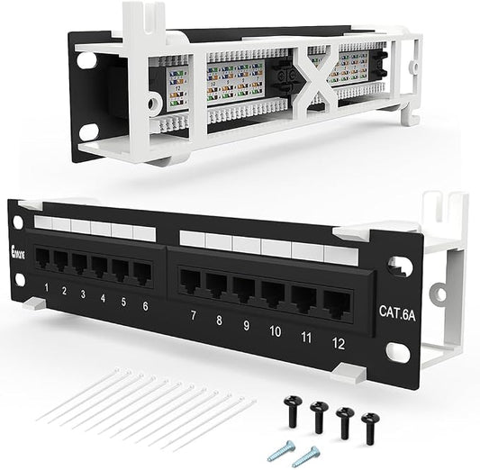 12 Port Patch Panel CAT6A Patch Panel Wall Mount or Rack Mount 10inch Bracket by Enmane