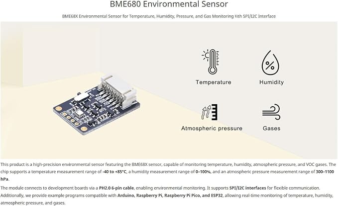 BME680 Environmental Sensor, Supports Temperature, Gas Detection, I2C & SPI - Image 2