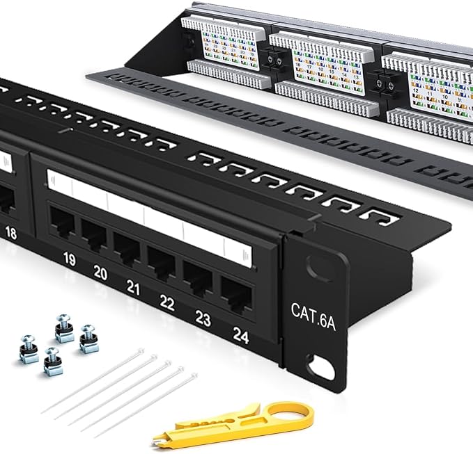 24 Port Patch Panel CAT6A Rack Mount 19inch Ethernet Patch Panel Punch Down by Enmane