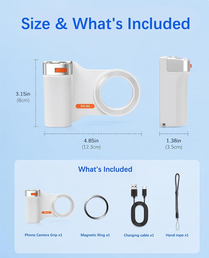 Magnetic Phone Camera Grip for iPhone & Android, Zoom Control and 1/4" Tripod - Image 2