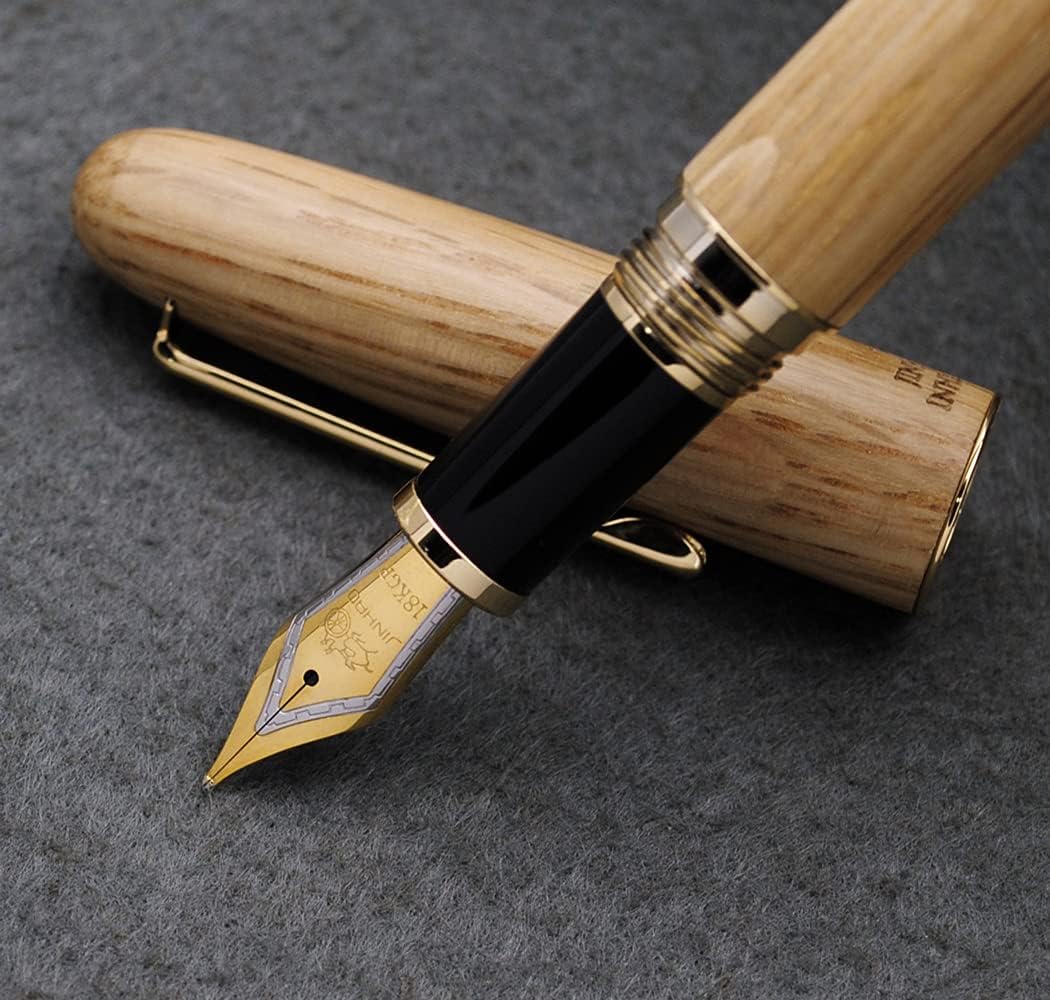 JINHAO 9036 Natural Wood Fountain Pen Handmade Ink Pen (Medium Nib 0.7mm, Oak Wood)