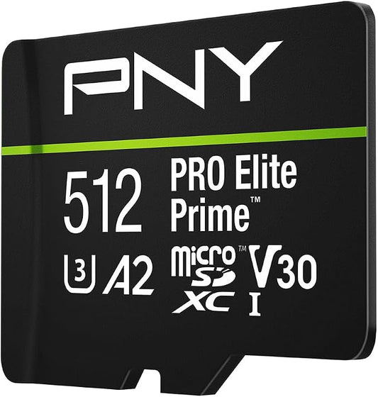 PNY 512GB PRO Elite Prime™ C10 U3 V30 A2 microSDXC Flash Memory Card – by PNY