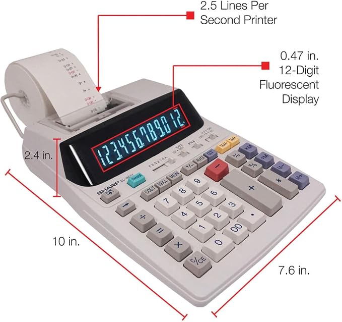 Sharp EL-1801V Ink Printing Calculator, 12-Digit LCD, AC Powered, Easy-to-Read - Image 6