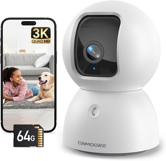 3K Indoor Camera with 64GB Card, Human/Pet/Facial AI Detection, Dog/Cat/Pet by Unknown
