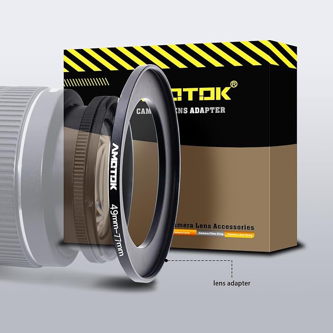 49mm Lens to 77mm Camera Lens Adapter, 49mm to 77mm Filter Step-Up Adapter Ring by AMOTOK