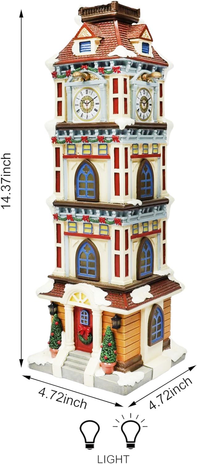MOMENTS IN TIME Lighted Christmas Clock Tower 14.5” LED Hand-Painted Polyresin - Image 4