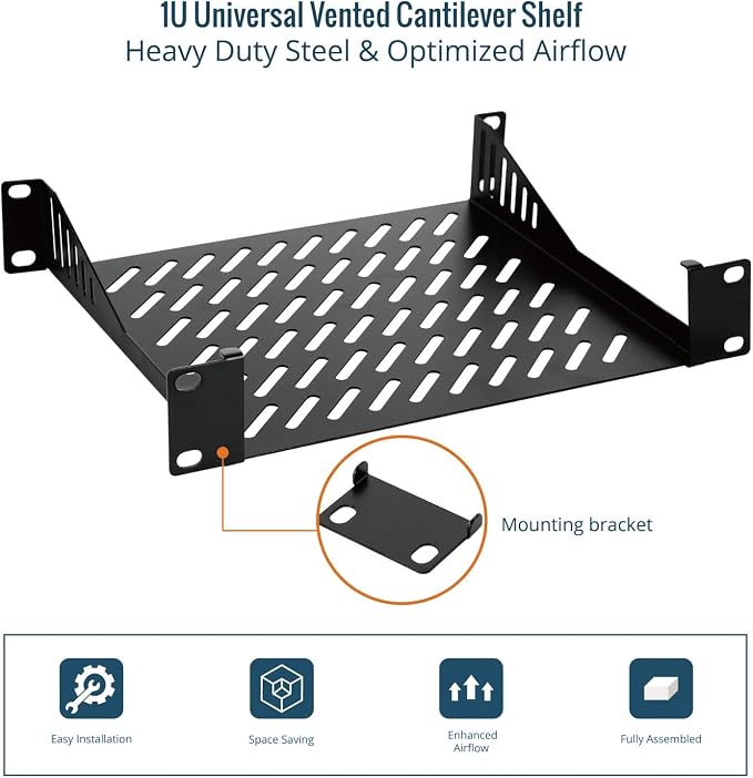 Tecmojo 1U Rack Mount Shelf for 10" Server Rack, 7.87" Deep Vented Cantilever - Image 6