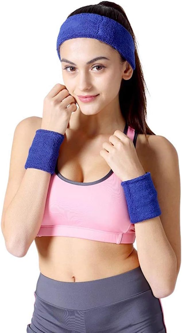 Song Qing Women 80s Dance Plain Ribbed Running Headband Wristbands Knit Crochet - Image 6