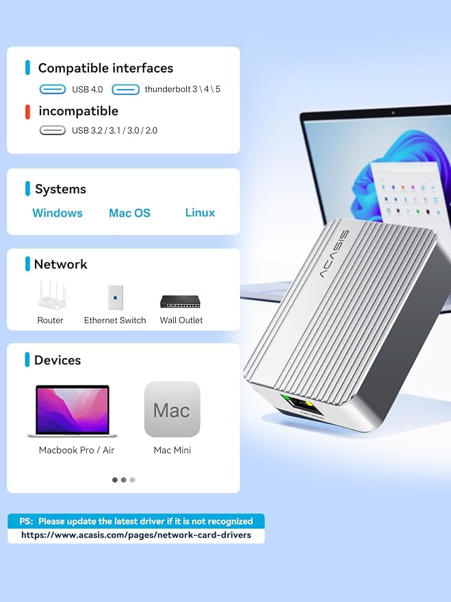 ACASIS USB4 to 10Gb Ethernet Adapter Aluminum Housing USB-C to 10 Gigabit - Image 9