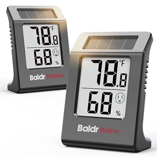 BALDR 2-Pack Digital Hygrometer Thermometer, Solar Power by BaldrInc
