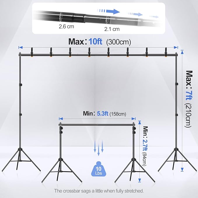 EMART Backdrop Stand 10x7ft Photo Studio Adjustable Background Stand Support kit - Image 2
