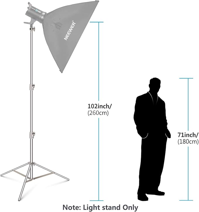 NEEWER 102"/2.6m Stainless Steel Light Stand, Spring Cushioned Heavy Duty - Image 3