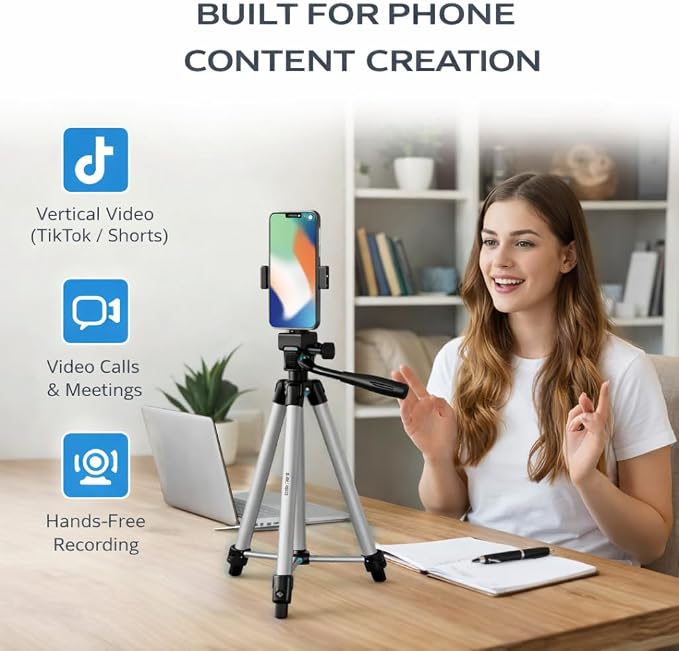 Acuvar 50” Phone Tripod with Rotating Mount – Vertical & Horizontal Filming - Image 3