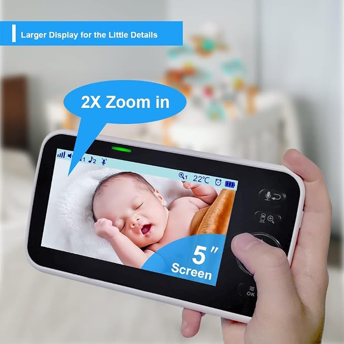 HelloBaby No WiFi Baby Monitor 5" Screen 30-Hour Battery Pan-Tilt-Zoom Video - Image 8