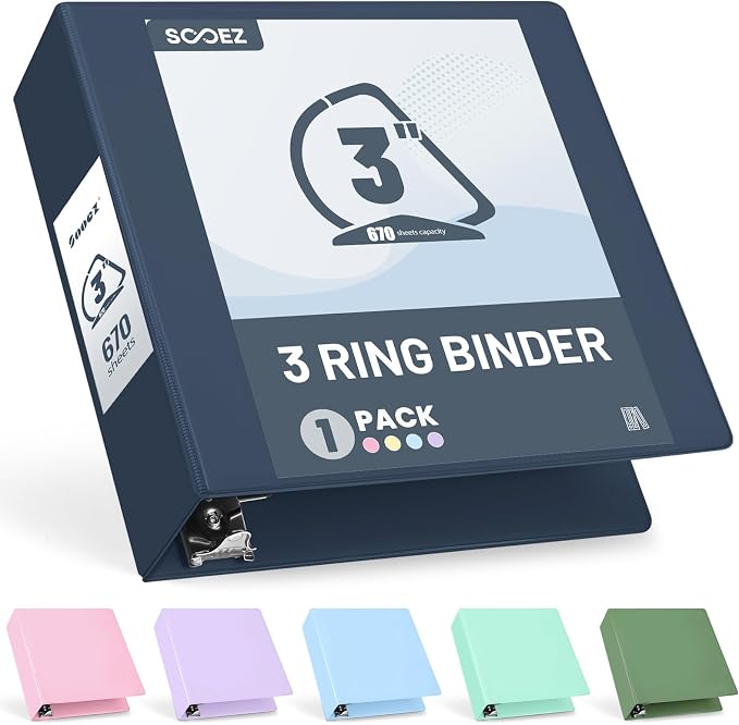 Sooez BinderX Extra Durable 3 Inch 3 Ring Binder, D-Ring Large Binders by Sooez