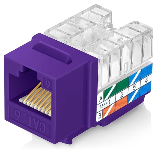 Everest 90° Angled RJ45 Cat6 Keystone Jacks 20-Pack in Purple by EverestMediaSolutions