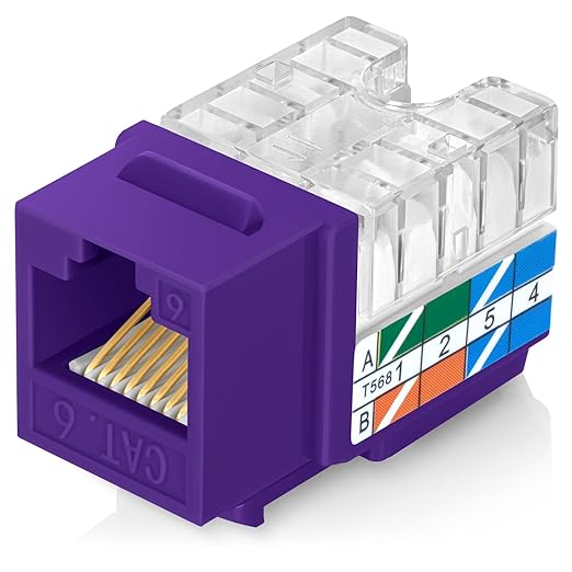Everest 90° Angled RJ45 Cat6 Keystone Jacks 10-Pack in Purple by EverestMediaSolutions