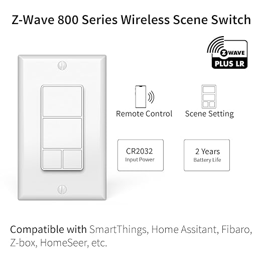 Minoston 800 Series Z-Wave Scene Controller, 4 ZWave Button, Zwave Plus Wall - Image 2