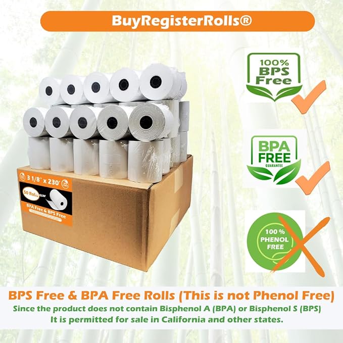 BPS Free & BPA Free Thermal Paper 3 1/8 x 230 Receipt Rolls fits all Clover POS - Image 2