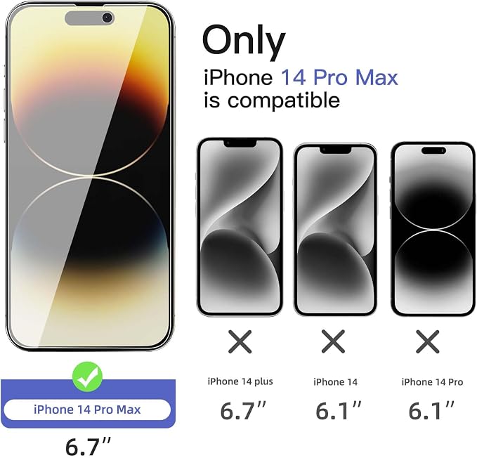 NEW'C 3x Privacy for iPhone 14 Pro Max Screen Protector+ 3x Camera Lens - Image 2