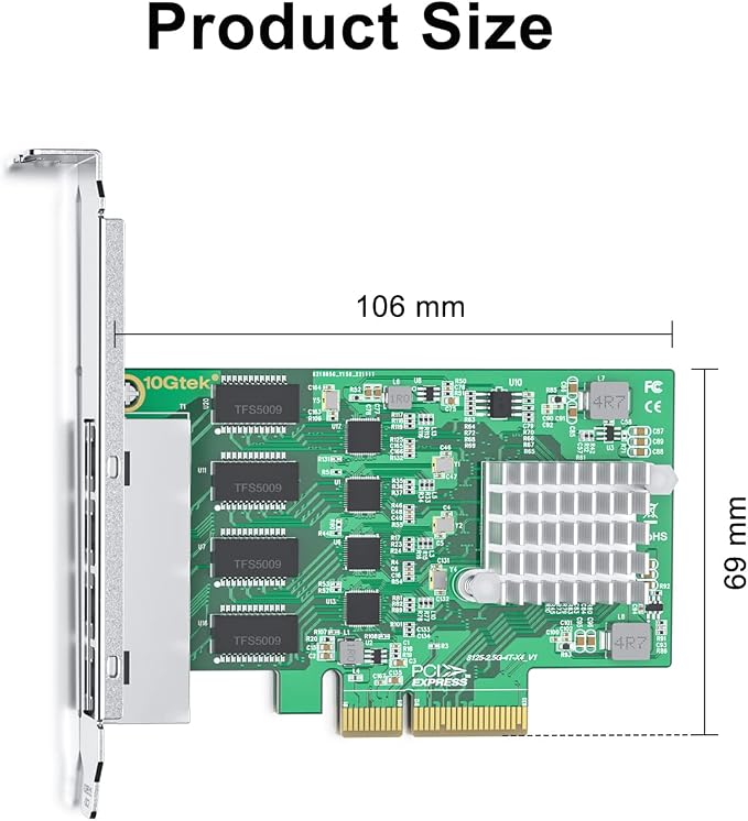 100M/1000M/2.5G NIC Network Card, Quad RJ-45 Port, - Image 3