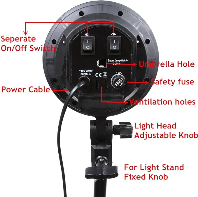 FocusFoto 4-in-1 E27 Base Socket Splitter Light Lamp Bulb Head Adapter Umbrella - Image 3