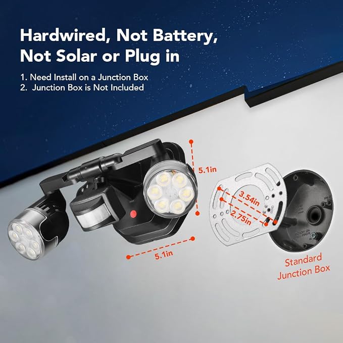 OREiN Motion Sensor Outdoor Security Light, Adjustable Dual-Head LED Flood Light - Image 2