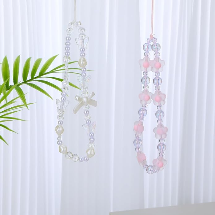 Pink Beaded Phone Wrist Straps, Y2K Phone Case Charms Camera Charm Strap - Image 7