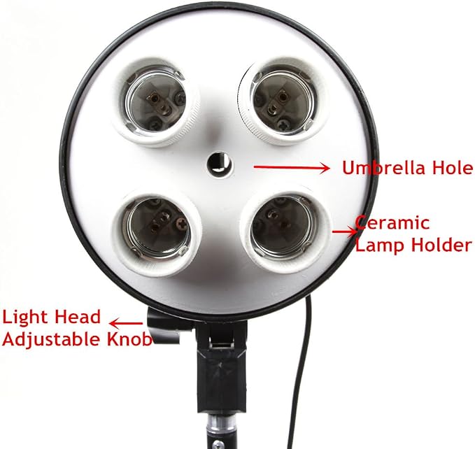 FocusFoto 4-in-1 E27 Base Socket Splitter Light Lamp Bulb Head Adapter Umbrella - Image 2