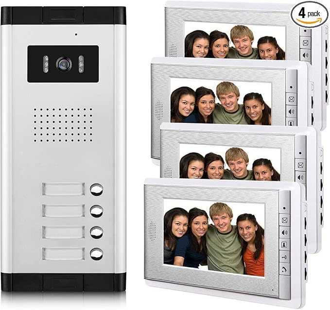 Apartment Video Intercom System, 4 Household Video Doorbell Kits, Wired 7 by AMOCAM
