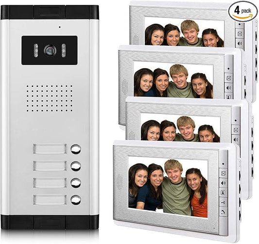 Apartment Video Intercom System, 4 Household Video Doorbell Kits, Wired 7 by AMOCAM