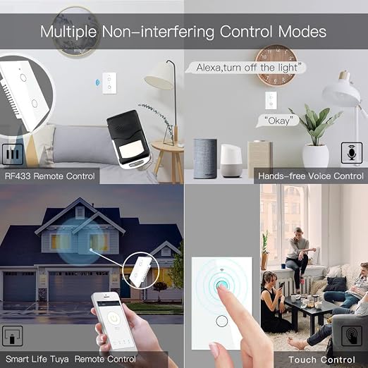 MOES 2.4GHz WiFi Wall Touch Smart Switch Neutral Wire Required, 3 Way - Image 4