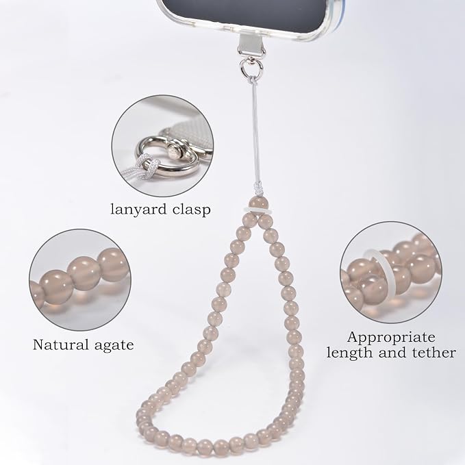 Agate Beaded Phone Wrist Strap for Women Men Stone Beads Charm Handmade - Image 3