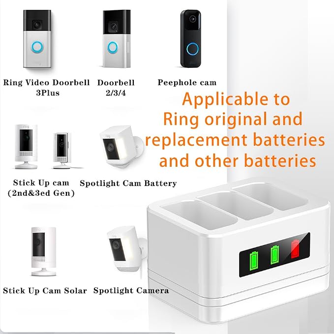 2 Pack 3-Slot Ring Battery Charging Station/Battery Charger, - Image 2