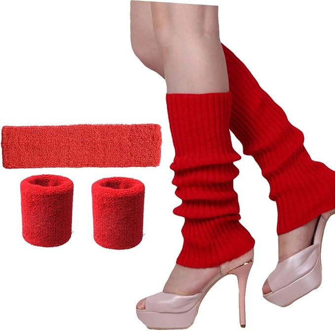Song Qing Women 80s Dance Plain Ribbed Running Headband Wristbands Knit Crochet - Image 6