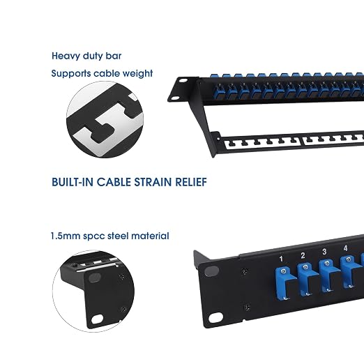 1U Fiber Patch Panel with 24 SC UPC Single Mode Fiber Optic Couplers Singlemode - Image 3