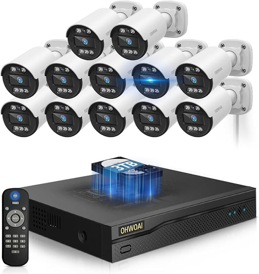 《122°Wide Angle & 80FT Night Vision》Outdoor Wired Security Camera System by OHWOAI