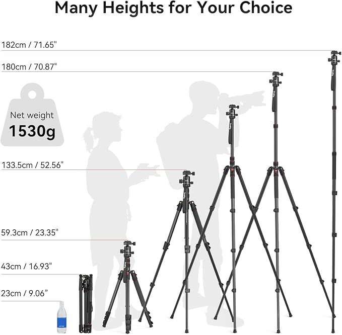 SmallRig Camera Tripod, 360°Ball Head Detachable, Payload 33lb, Adjustable - Image 2