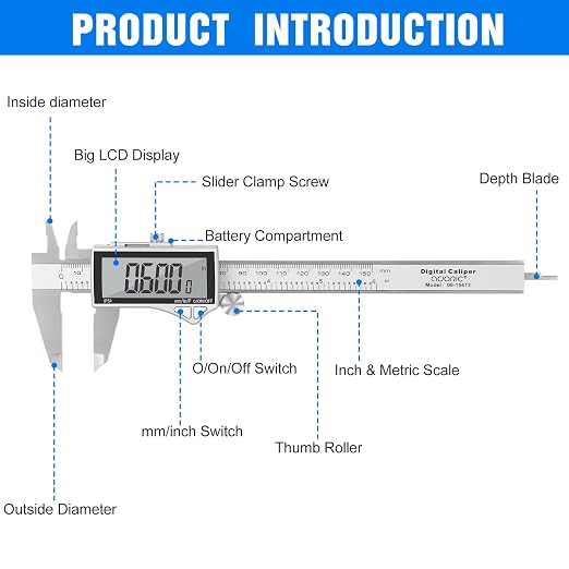 Adoric Digital Caliper, Caliper Measuring Tool Stainless Steel Vernier Caliper - Image 6