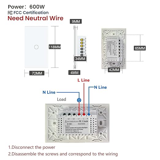 Zigbee Smart Switch Neutral Wire Required Need Zigbee Hub, 4.65 X 2.83 X 1.34 - Image 2