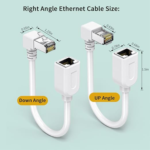 2Pack CAT6 Ethernet Extension Cable White 90 Degree Short Cat 6 Cable Extender - Image 5