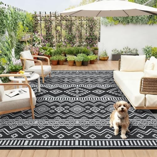 Garvee Outdoor Rug 9x18 Waterproof Reversible Boho Plastic Straw Mat, - Image 2