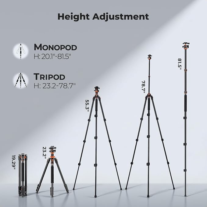 K&F CONCEPT Tripod for Camera, Stable Heavy Duty Travel Tripod for DSLR Cameras - Image 2