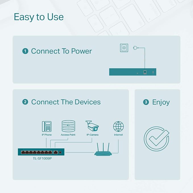 TP-Link 9 Fast Ethernet 10/100Mbps PoE Switch 8 PoE+ Ports @65W Sturdy Metal - Image 4