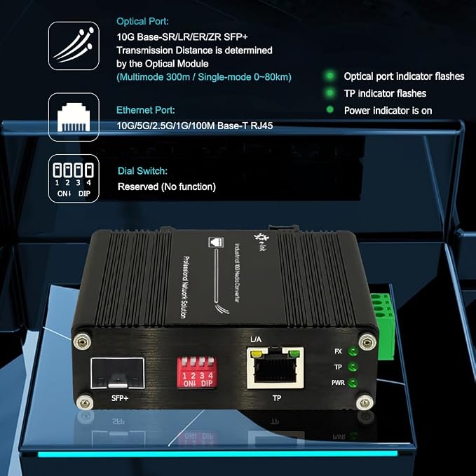 Industrial 10G Fiber Media Converter Mini 10GBase-X SFP+ Fiber Optic - Image 2