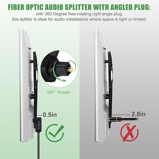 90 Degree Optical Audio Splitter 1 in 2 Out Cable, Digital Toslink Fiber - Image 2