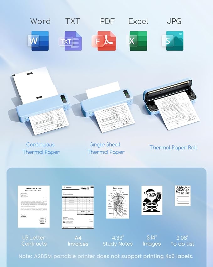 Portable Printers Wireless for Travel, A285M Bluetooth Inkless Thermal Printer - Image 3