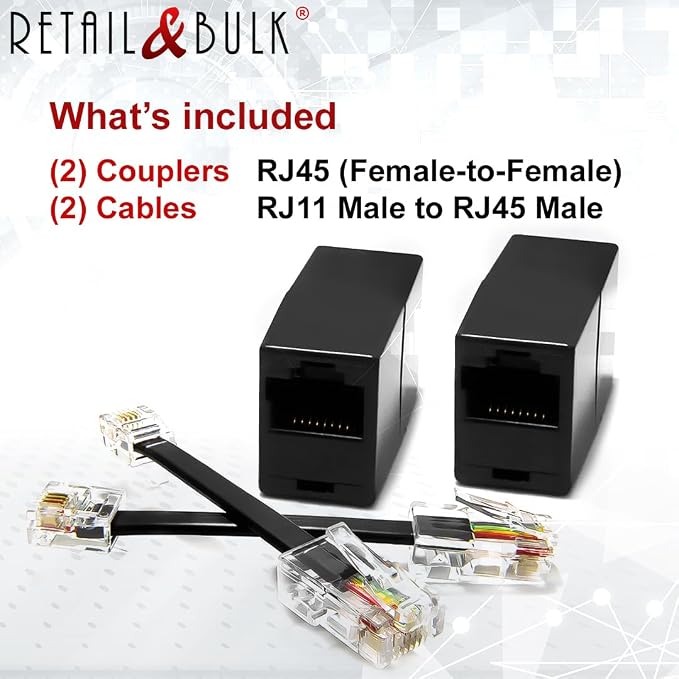 2-Pack Phone Line to Ethernet Adapter – RJ45 Female to RJ11 Male - Image 4