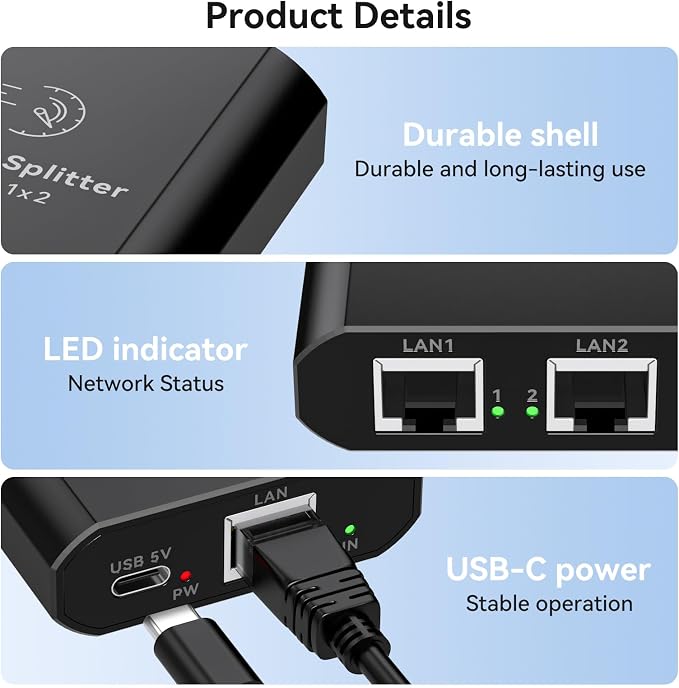 Ethernet Splitter 1 to 2 1000Mbps Internet Cable Splitter 1 in 2 Out High Speed - Image 6